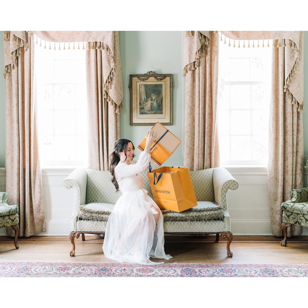 Editorial bridal portrait in an elegant Charleston parlor